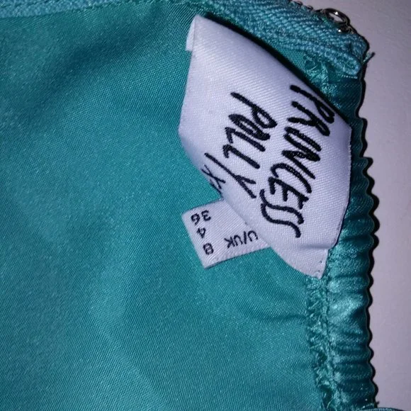 Princess Polly Crop Top Size 4 Teal Satin Draped Neck Solid Zip Up Back Preowned - Picture 8 of 8